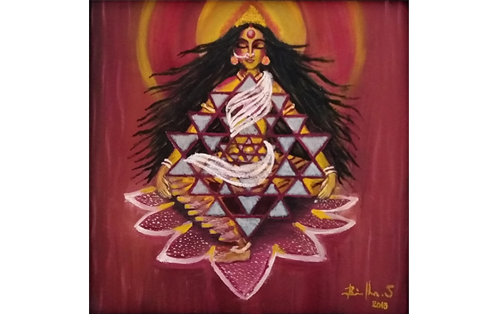 S.Brindha 
Aadhi Shakti 
Oil on canvas 
12 x 12 inches 
Unavailable (Can be commissioned)